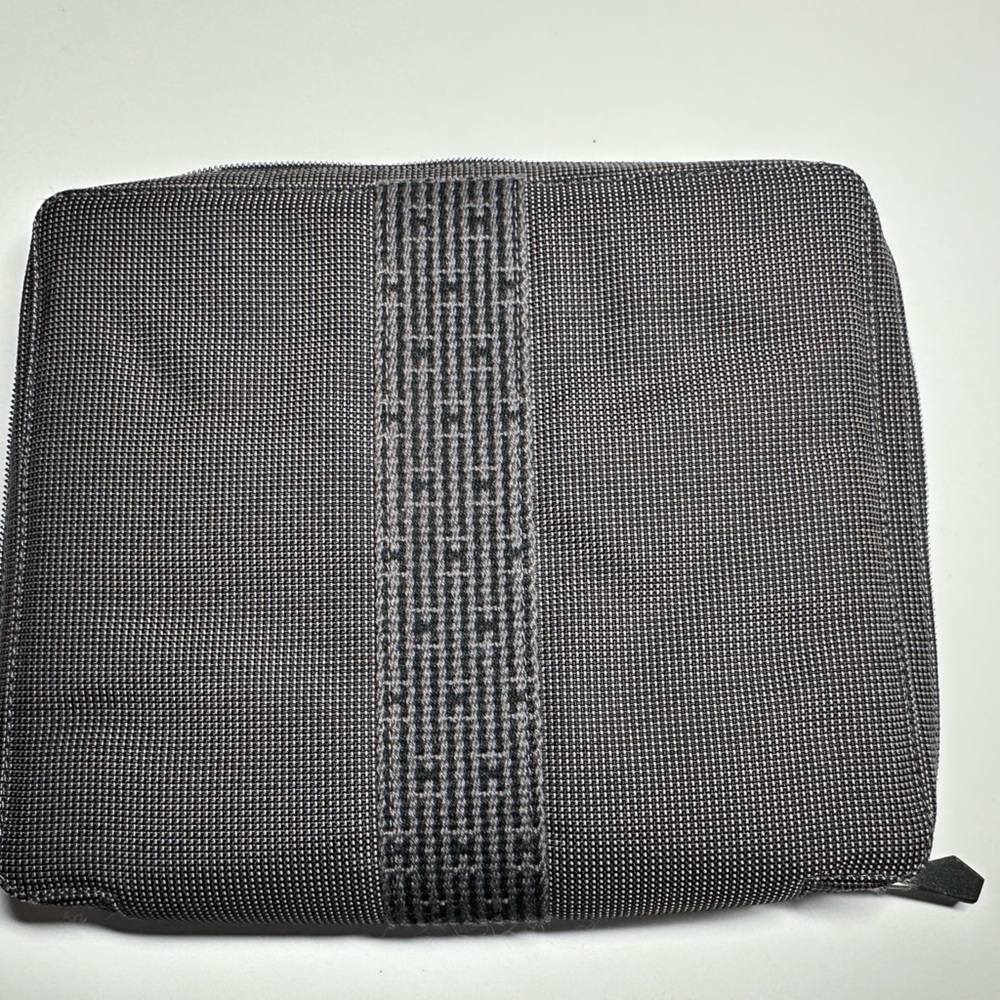 Hermes Herline GM grey canvas planner organizer agenda wallet zip around unisex